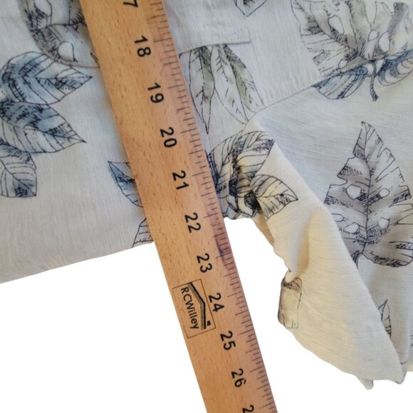 Vtg Batik Bay Mens Silk Hawaiian Shirt M Palm Leaf Print Beige & Blue Vacation - Picture 13 of 15